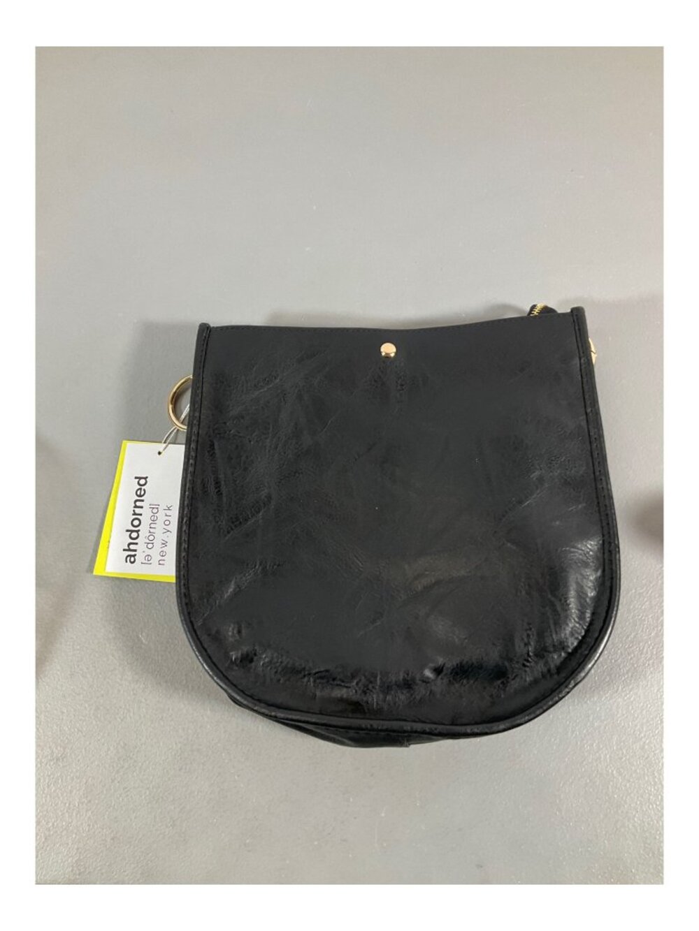 ahdorned U-Shaped Messenger Bag with Dual Straps and Pouch, Black, Unisex, Gold-